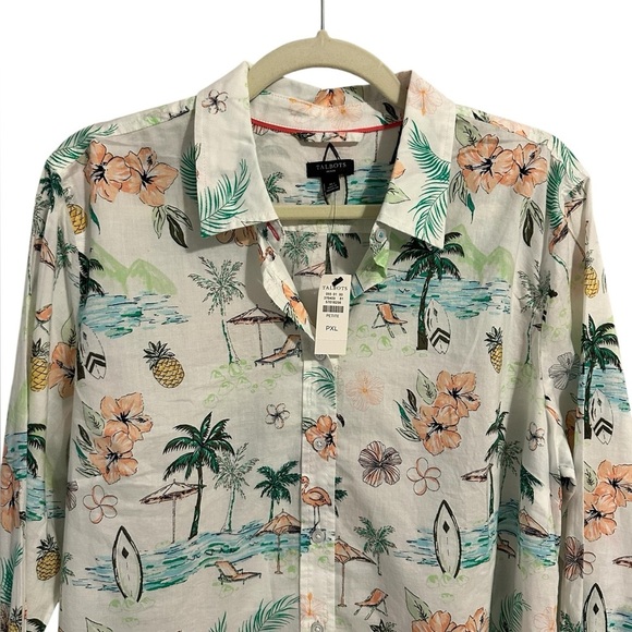 Talbots Floral Modern Classic Button Down Shirt Scenic Beach Tropical Size PXL - Picture 5 of 9